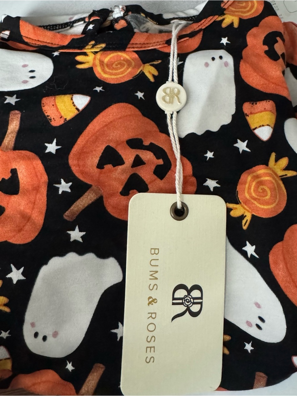 Bums & Roses Kids Halloween Pumpkin & Ghost One-Piece Bodysuit - Black & Orange